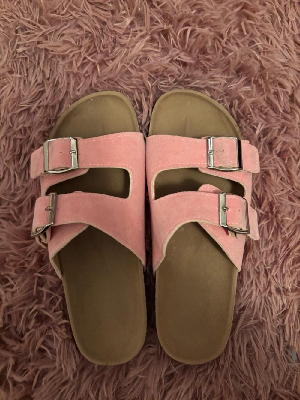 SHEIN Pink Double Buckle Slide Sandals